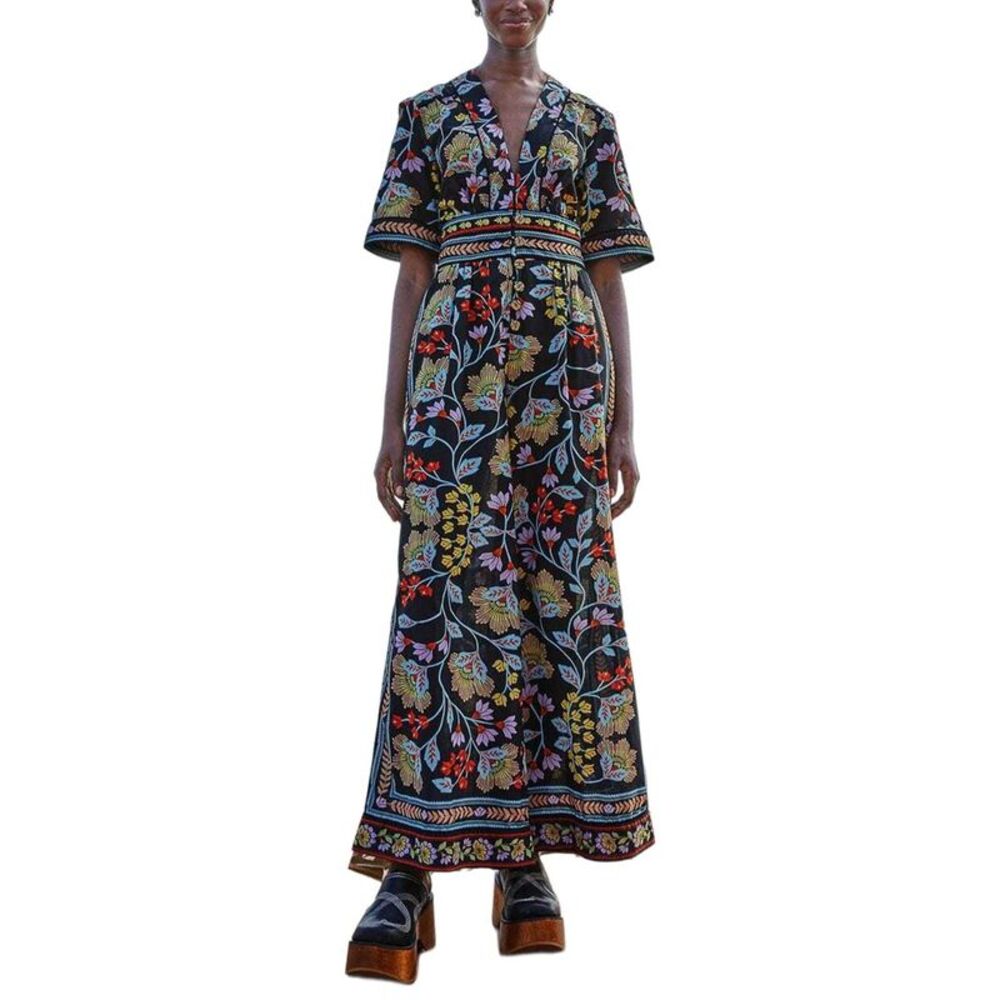 Farm Rio Womens  Flowery Black Jumpsuit